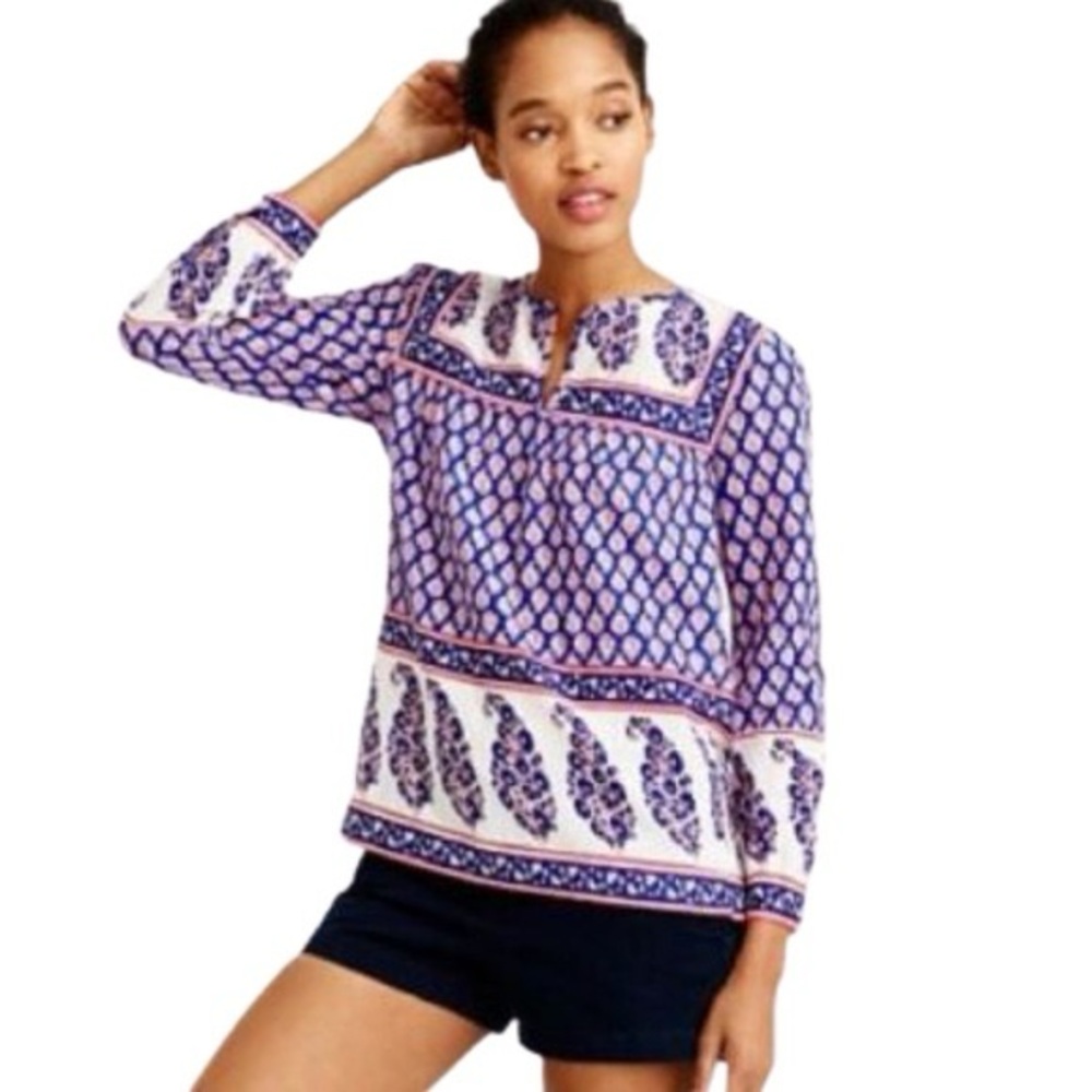 J. Crew Women's Blue and White Patterned Top